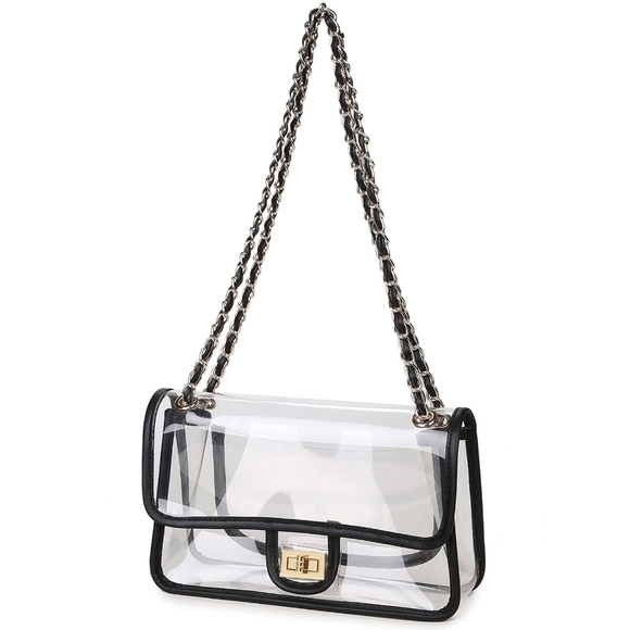 Handbags - Womens PVC Clear Crossbody Handbag Black Trim Stadium Approved Clear Bag